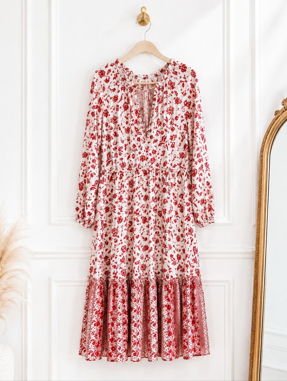 Grace Atwood x The Drop Floral Boho Maxi Dress XXL White Red Long Sleeve - Picture 5 of 8